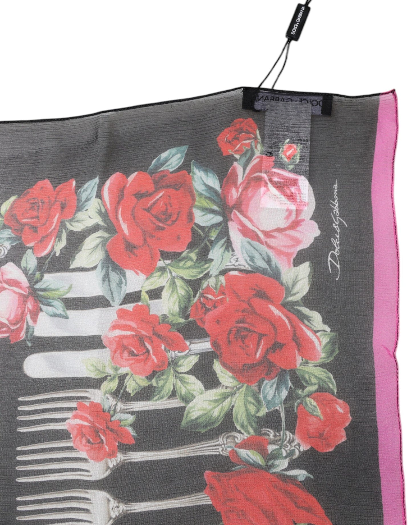 Dolce & Gabbana Black Cutlery Floral Neck Wrap Shawl Scarf