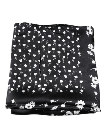 Dolce & Gabbana Black Floral Silk Square Wrap Shawl Scarf