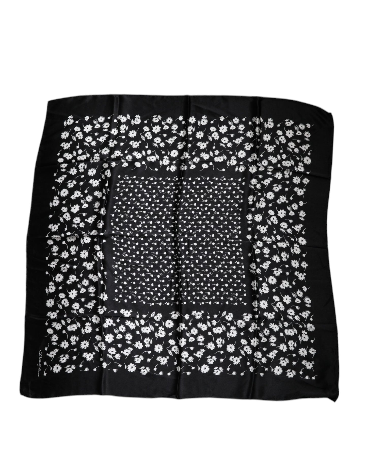 Dolce & Gabbana Black Floral Silk Square Wrap Shawl Scarf