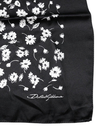 Dolce & Gabbana Black Floral Silk Square Wrap Shawl Scarf