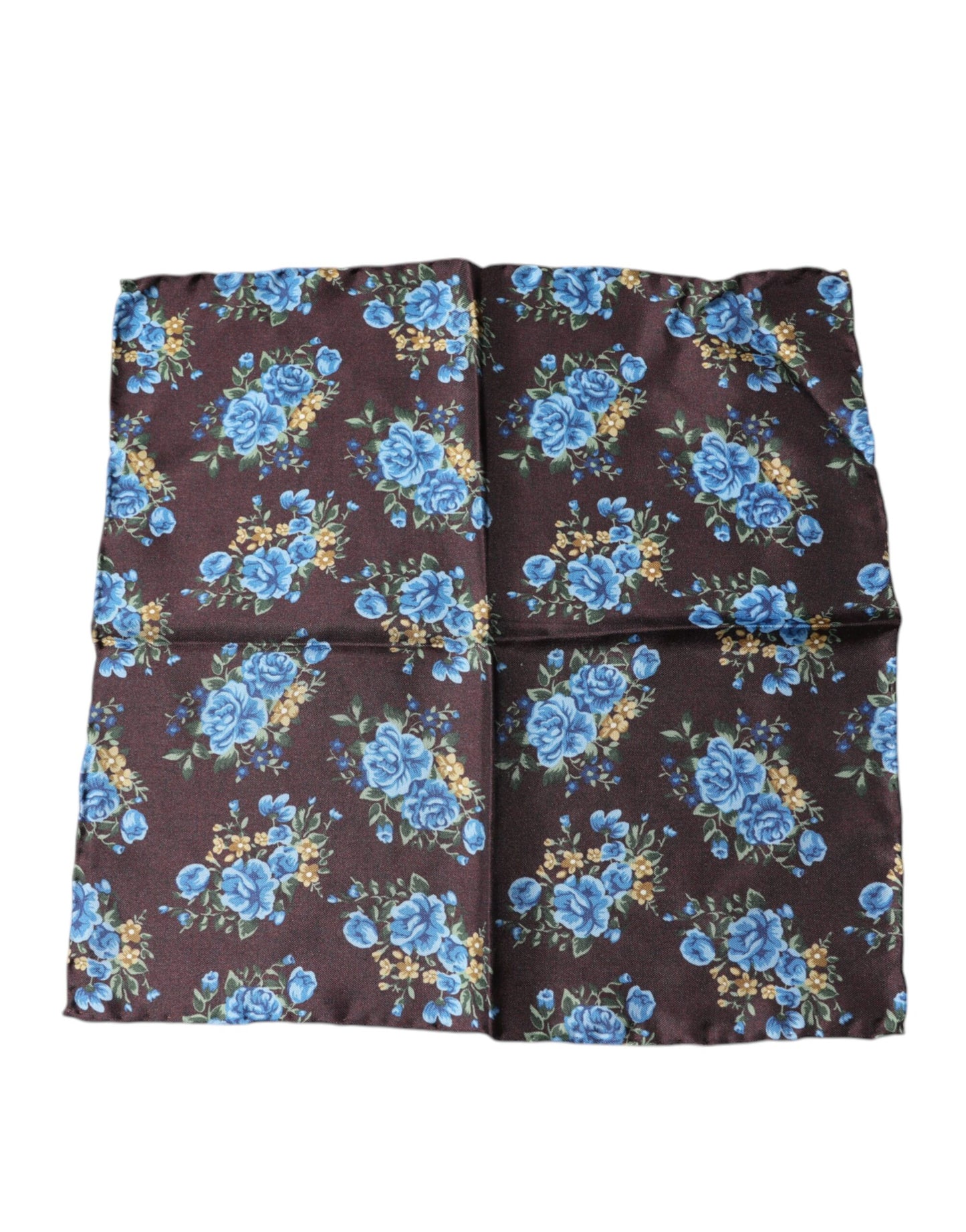 Dolce & Gabbana Brown Floral Fantasy Silk Handkerchief Scarf