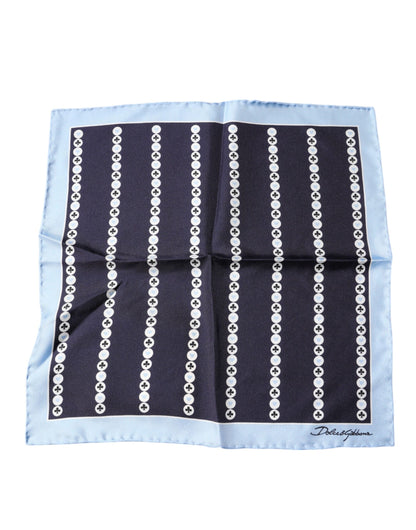 Dolce & Gabbana Blue Heart Spade Silk Handkerchief Scarf