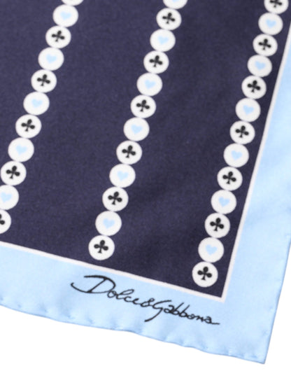 Dolce & Gabbana Blue Heart Spade Silk Handkerchief Scarf