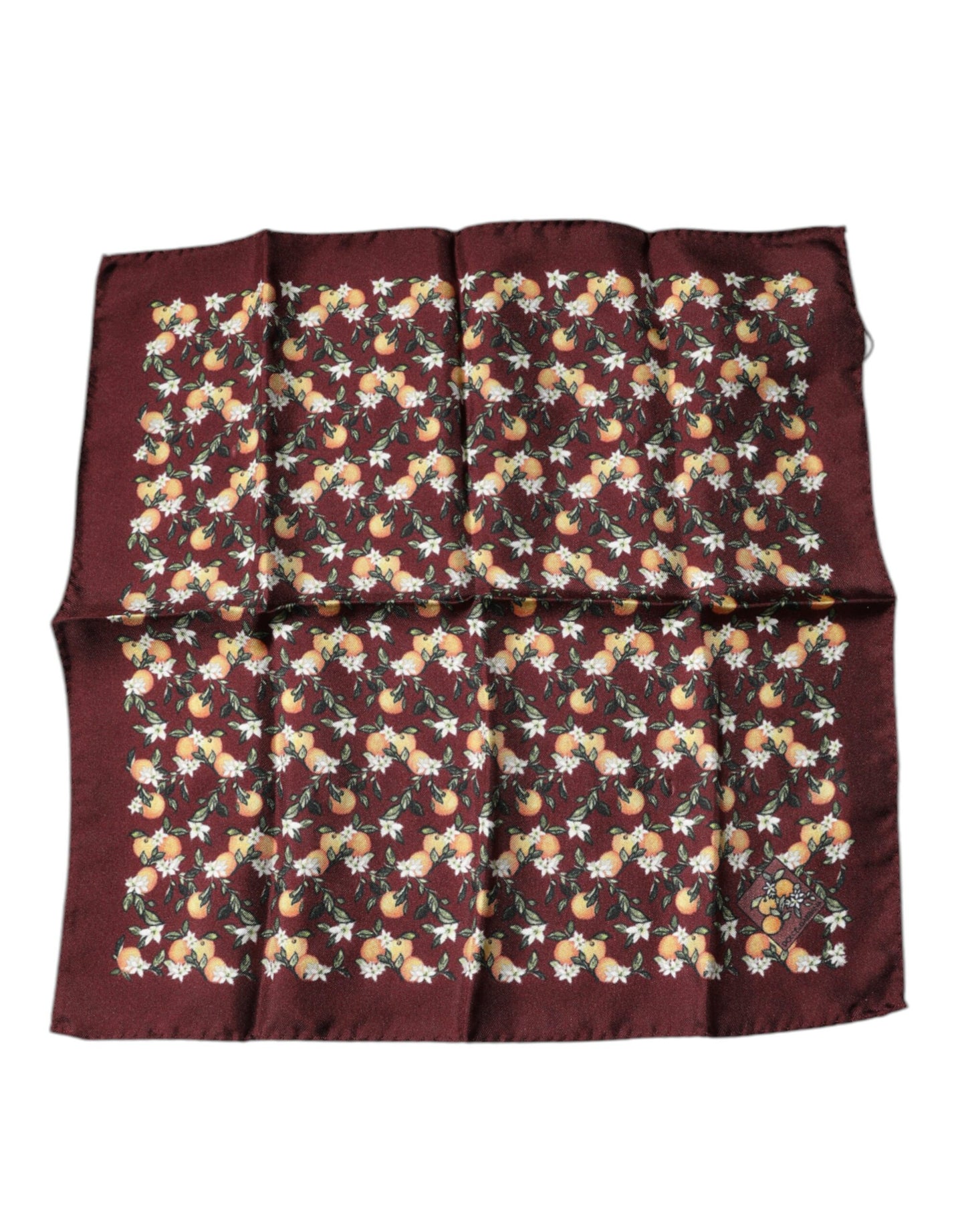 Dolce & Gabbana Maroon Oranges Silk Square Handkerchief Scarf