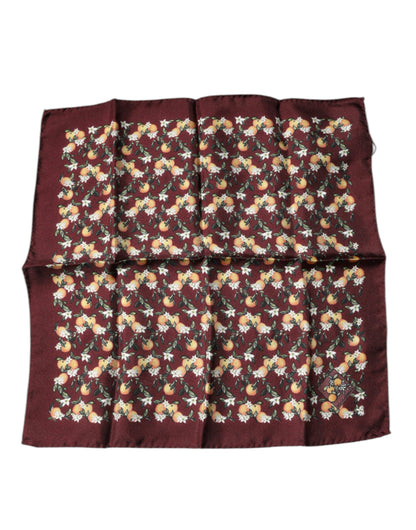 Dolce & Gabbana Maroon Oranges Silk Square Handkerchief Scarf