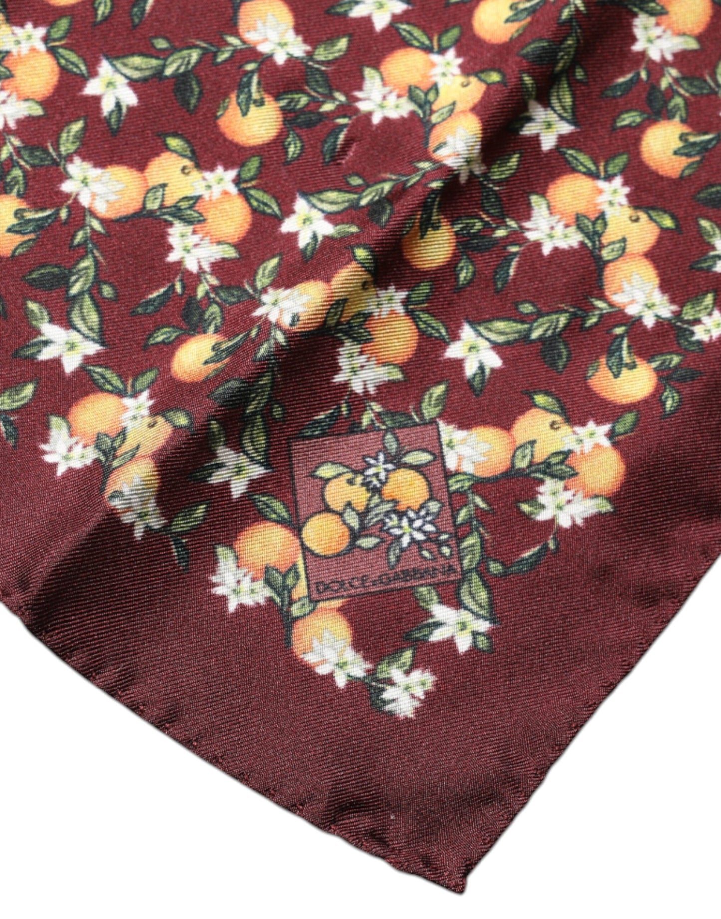 Dolce & Gabbana Maroon Oranges Silk Square Handkerchief Scarf