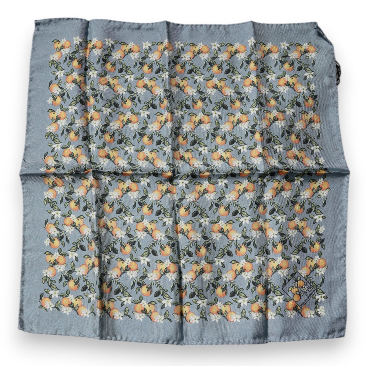 Dolce & Gabbana Gray Oranges Silk Square Handkerchief Scarf