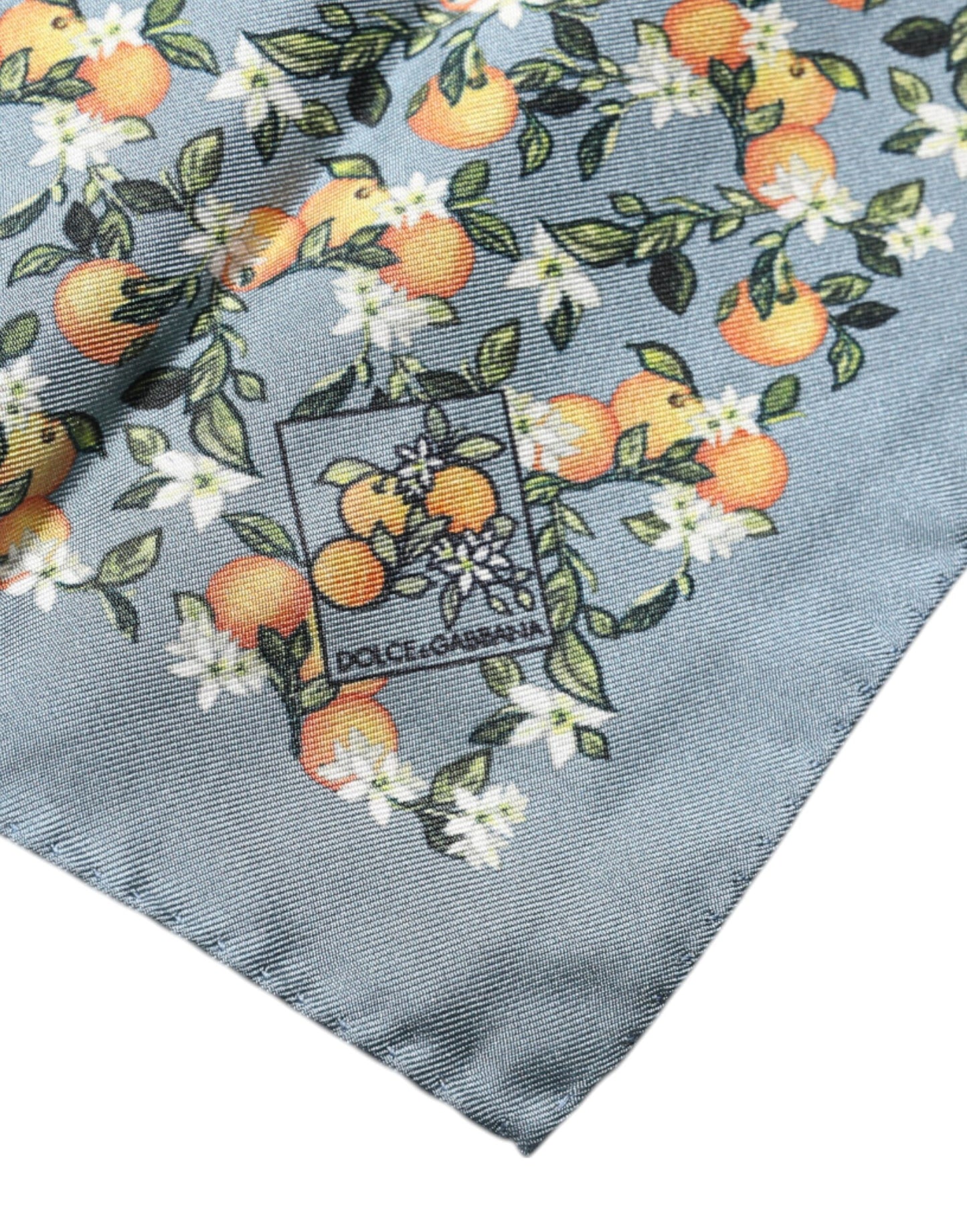 Dolce & Gabbana Gray Oranges Silk Square Handkerchief Scarf