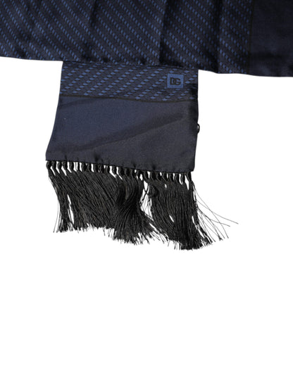 Dolce & Gabbana Dark Blue Fantasy Fringes Neck Wrap Scarf