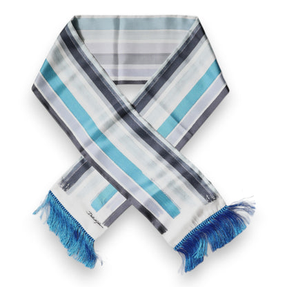 Dolce & Gabbana White Blue Stripes Silk Fringes Wrap Scarf