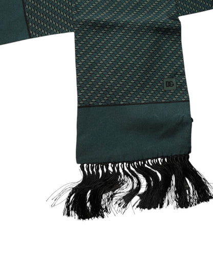 Dolce & Gabbana Dark Green Fantasy Fringes Neck Wrap Scarf