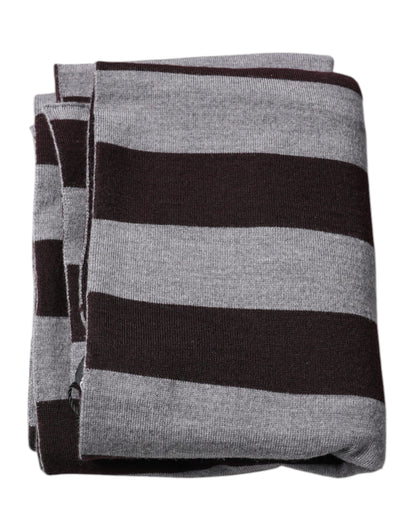 Dolce & Gabbana Black Gray Stripes Wool Neck Wrap Scarf