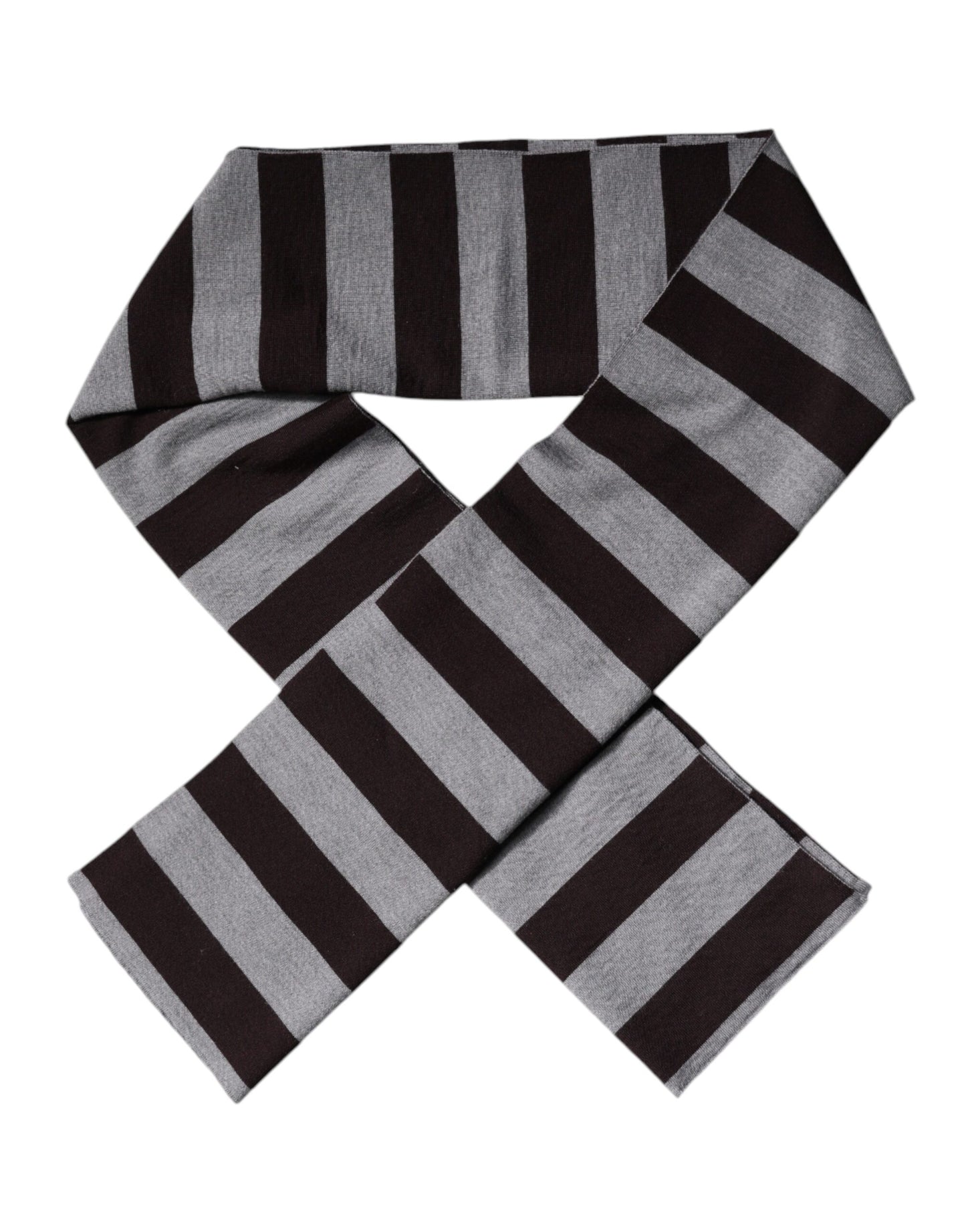 Dolce & Gabbana Black Gray Stripes Wool Neck Wrap Scarf