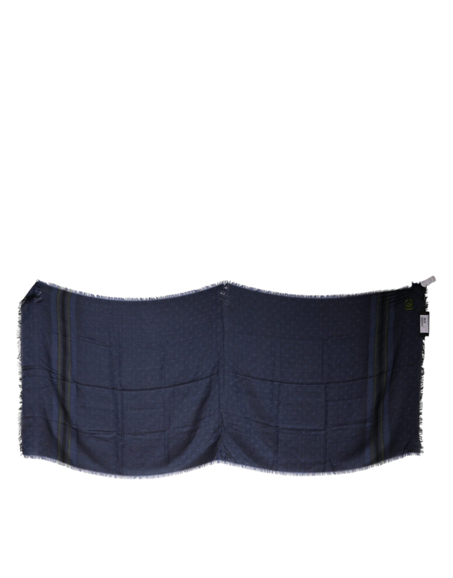 Dolce & Gabbana Dark Blue Logo Fringes Neck Wrap Scarf