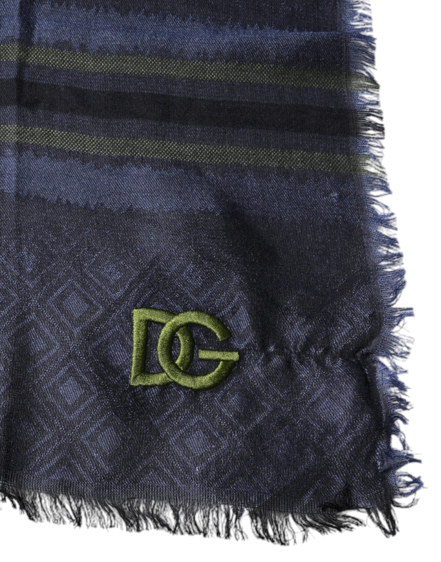 Dolce & Gabbana Dark Blue Logo Fringes Neck Wrap Scarf