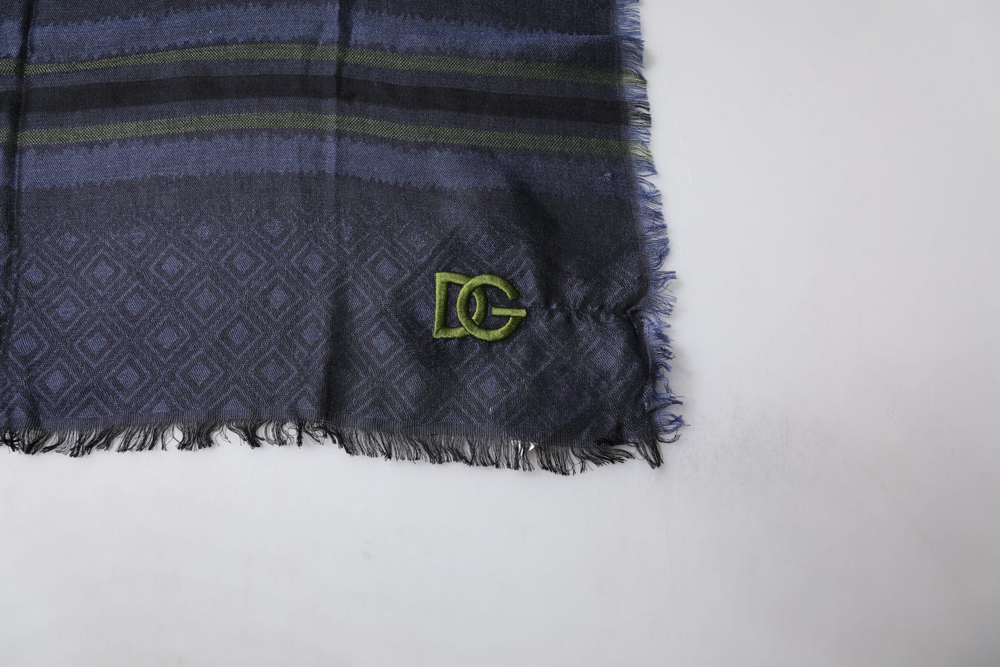 Dolce & Gabbana Dark Blue Logo Fringes Neck Wrap Scarf