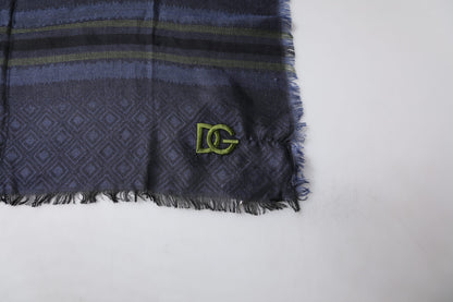 Dolce & Gabbana Dark Blue Logo Fringes Neck Wrap Scarf