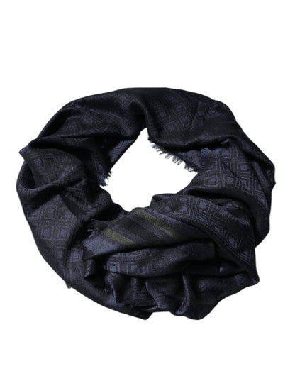 Dolce & Gabbana Dark Blue Logo Fringes Neck Wrap Scarf