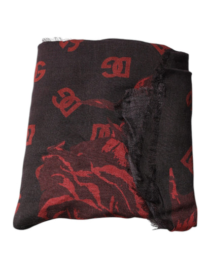 Dolce & Gabbana Black Red Floral Modal Wrap Shawl Scarf