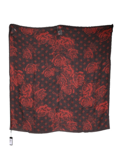 Dolce & Gabbana Black Red Floral Modal Wrap Shawl Scarf