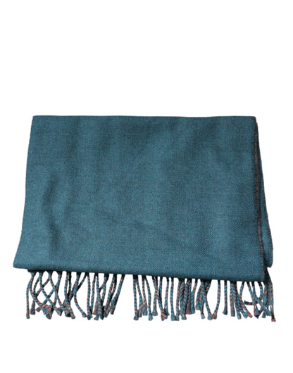 Dolce & Gabbana Blue Green Wool Fringes Wrap Shawl Scarf