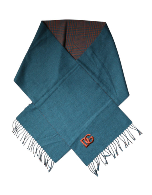 Dolce & Gabbana Blue Green Wool Fringes Wrap Shawl Scarf