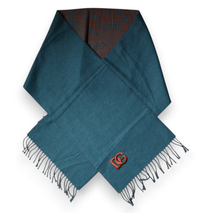 Dolce & Gabbana Blue Green Wool Fringes Wrap Shawl Scarf