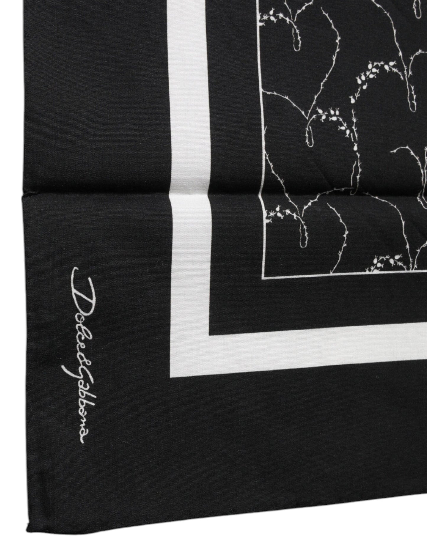 Dolce & Gabbana Black Patterned Cotton Handkerchief Scarf