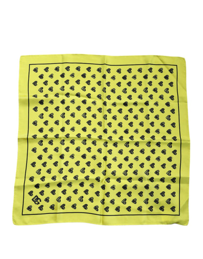 Dolce & Gabbana Yellow Hearts Silk Square Bandana Scarf