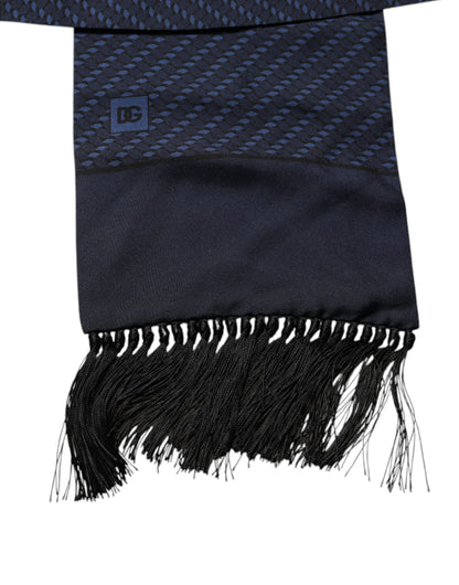 Dolce & Gabbana Dark Blue Fantasy Fringes Neck Wrap Scarf