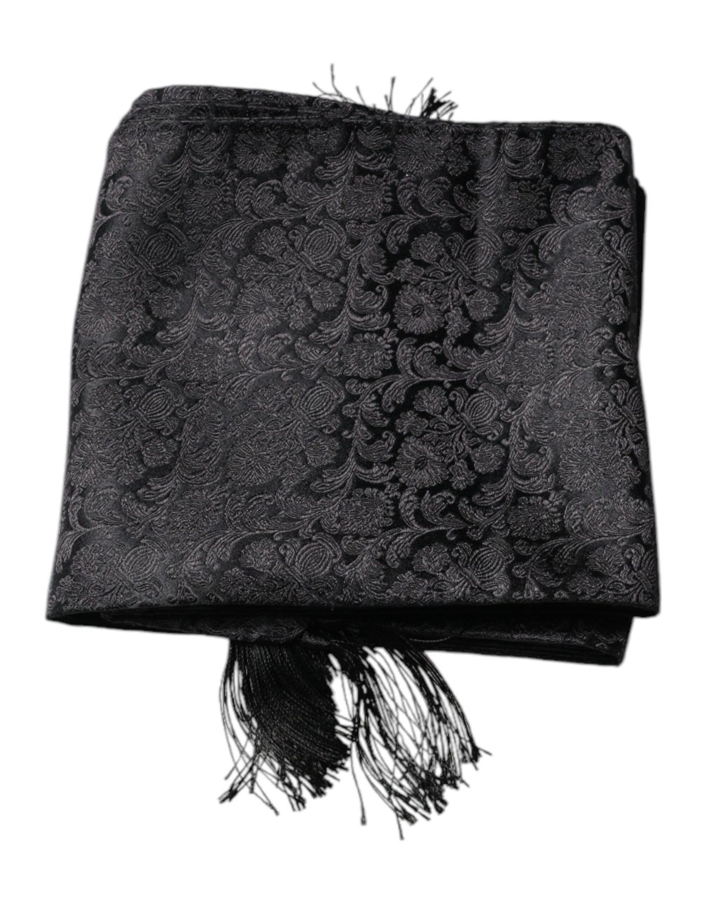 Dolce & Gabbana Black Floral Jacquard Skinny Fringes Scarf