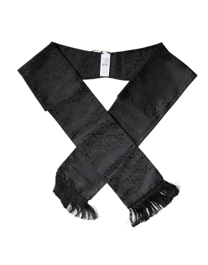 Dolce & Gabbana Black Floral Jacquard Skinny Fringes Scarf