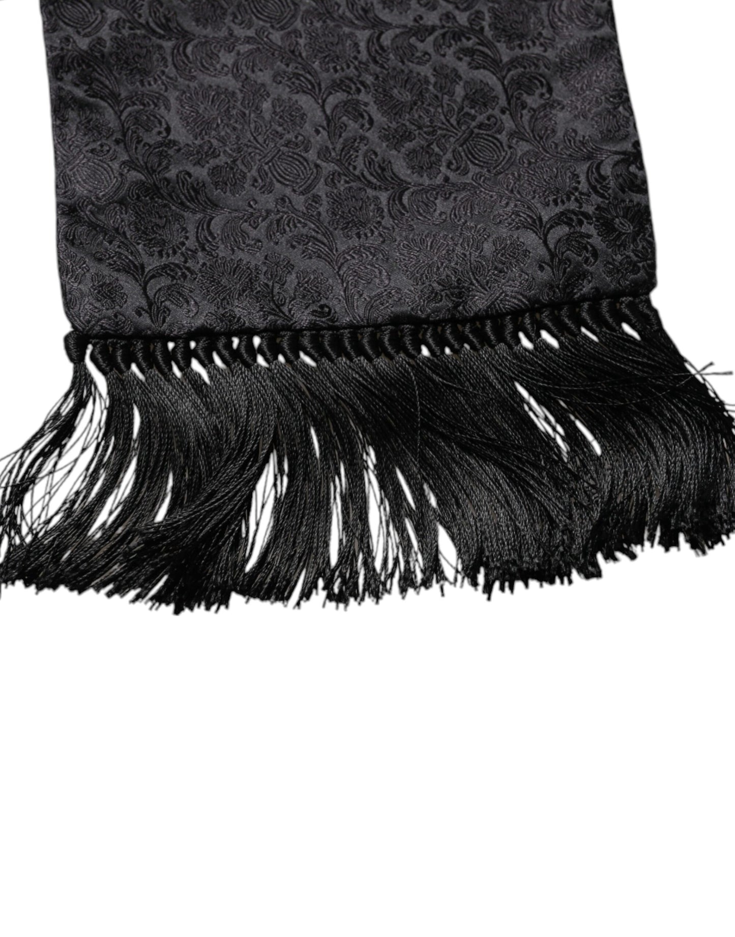 Dolce & Gabbana Black Floral Jacquard Skinny Fringes Scarf