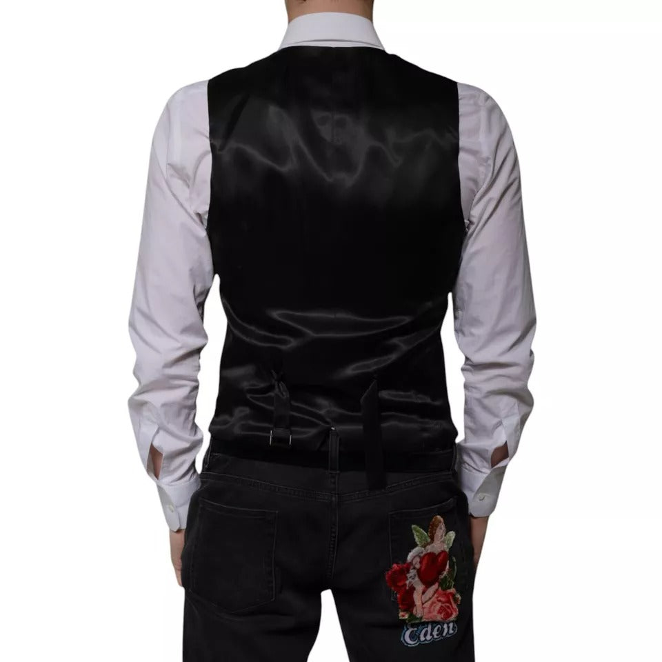 Dolce & Gabbana Black Wool Formal Dress Men Waistcoat Vest