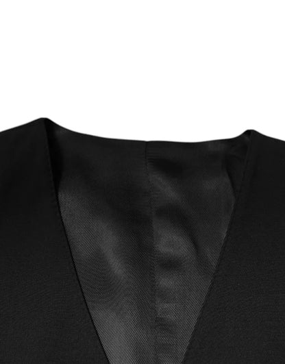 Dolce & Gabbana Black Wool Formal Dress Men Waistcoat Vest