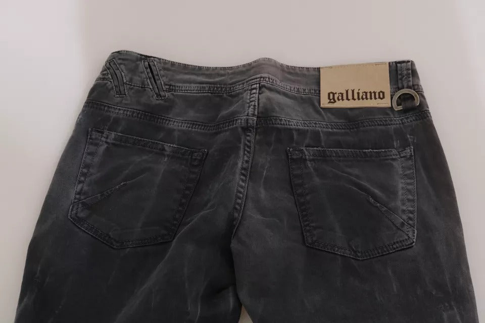 John Galliano Grey Washed Low Waist Zipper Side Skinny Denim Jeans