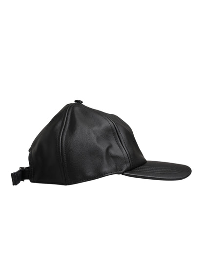 Dolce & Gabbana Black Leather 6 Panels Baseball Cap