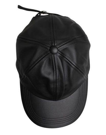 Dolce & Gabbana Black Leather 6 Panels Baseball Cap