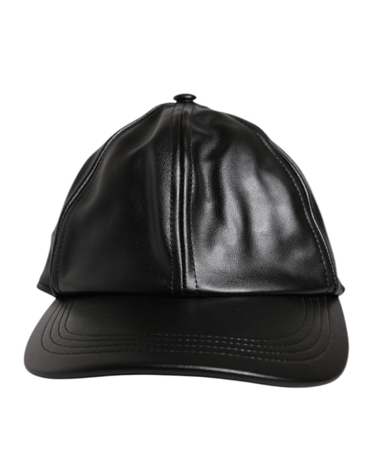 Dolce & Gabbana Black Leather 6 Panels Baseball Cap