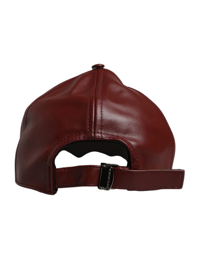 Dolce & Gabbana Maroon Leather 6 Panels Baseball Cap