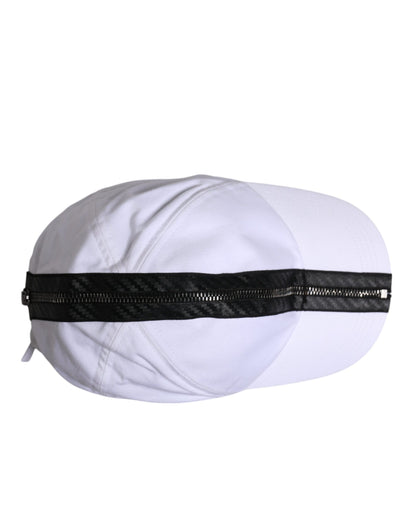 Dolce & Gabbana White Black Cotton Zip Baseball Cap