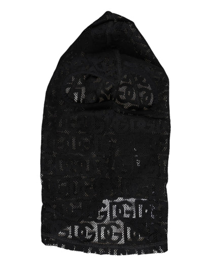 Dolce & Gabbana Black Logo Mesh Cotton Ski Mask Balaclava Hat