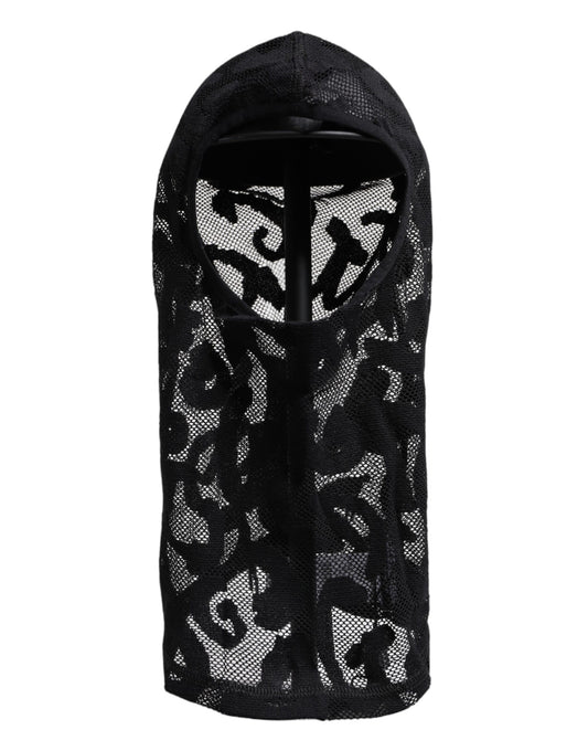 Dolce & Gabbana Black Floral Mesh Cotton Ski Balaclava Hat