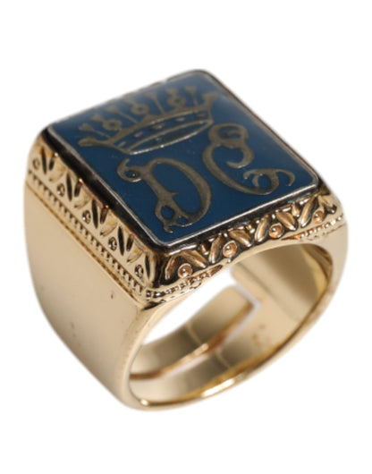 Dolce & Gabbana Gold Tone Sterling Silver 925 DG Crown Adjustable Ring