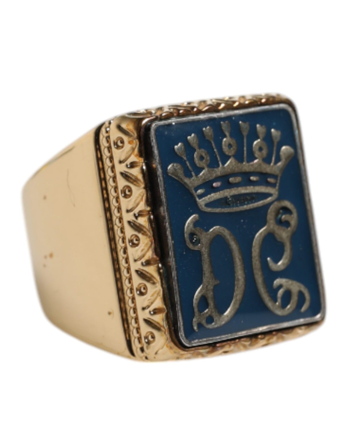 Dolce & Gabbana Gold Tone Sterling Silver 925 DG Crown Adjustable Ring