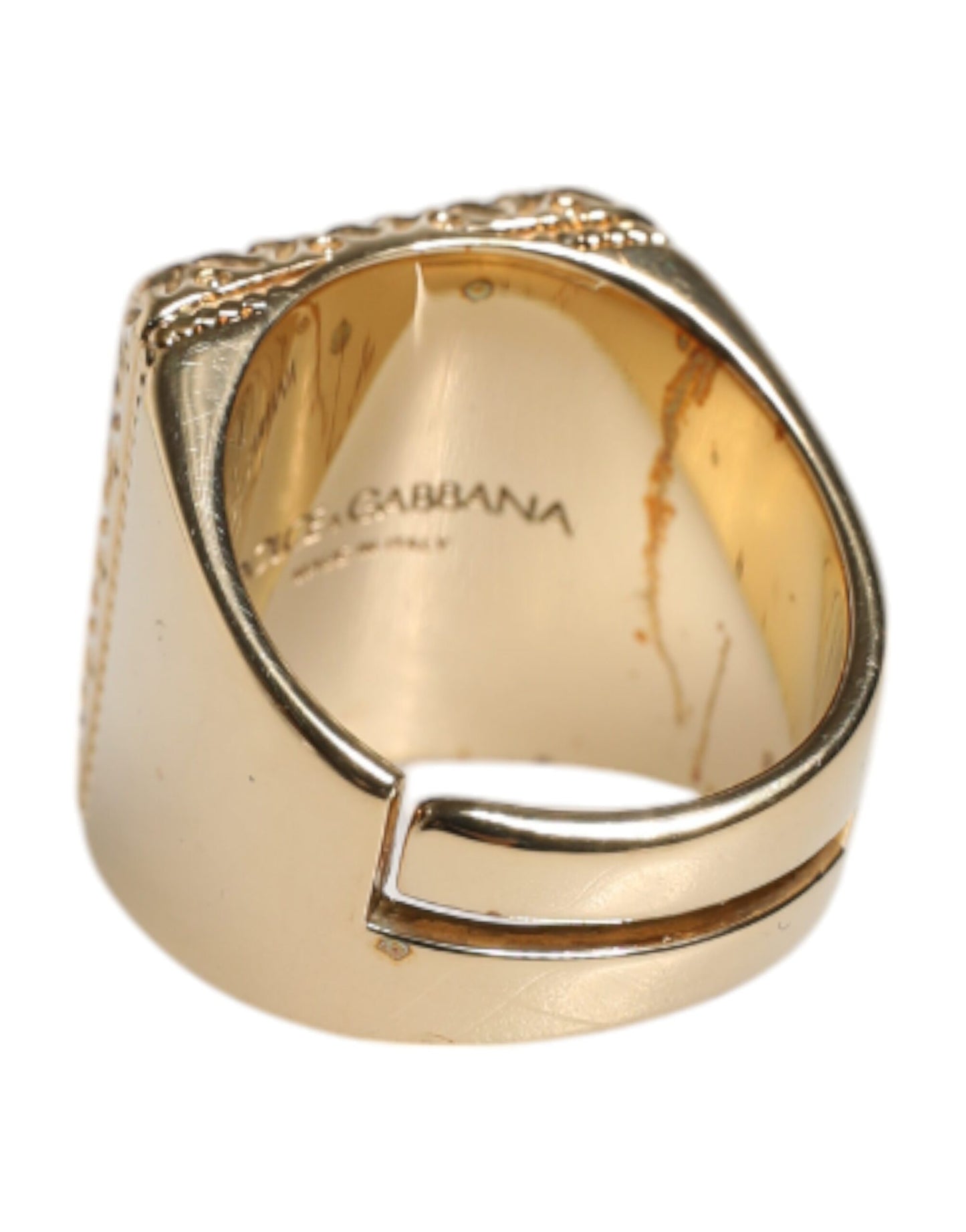 Dolce & Gabbana Gold Tone Sterling Silver 925 DG Crown Adjustable Ring