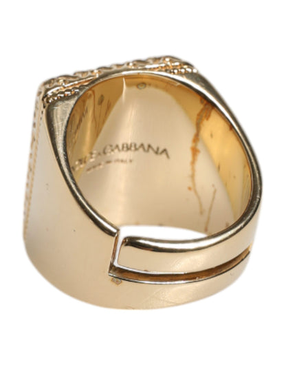 Dolce & Gabbana Gold Tone Sterling Silver 925 DG Crown Adjustable Ring