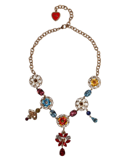 Dolce & Gabbana Gold Brass Chain Floral Sicily Charms Statement Necklace