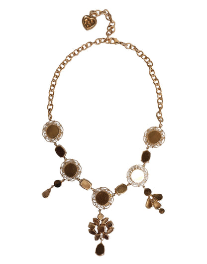 Dolce & Gabbana Gold Brass Chain Floral Sicily Charms Statement Necklace