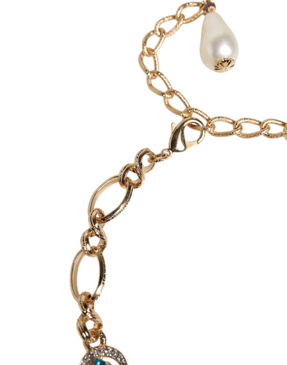 Dolce & Gabbana Gold Brass Pietre Oval Crystal Embellished Necklace